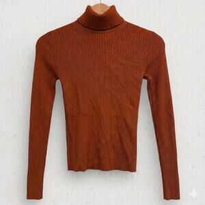 Abercrombie and Fitch Burnt Orange Turtleneck Sweater Ribbed Knit Elevated Basic